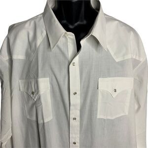Sheplers Pearl Snap Western Shirt 20 35 Tall White Long Sleeve Pockets One Point